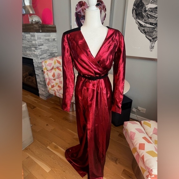 Roland Mourat red shiny long dress net-a-porter exclusive size 12 - Picture 4 of 12